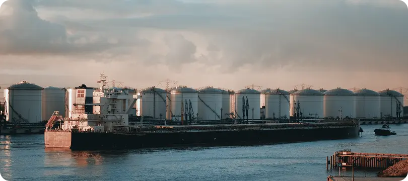 Oil tankers and storage tanks showing Elite Core Systems infrastructure